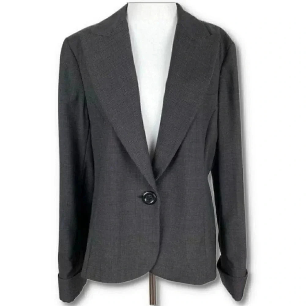 Lafayette 148 blazer size 14 black white 100% wool pindot one button jacket